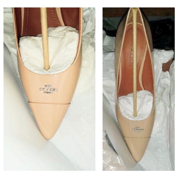Coach Patrice Patent Leather Nude Pump Stiletto Heel Pointed Toe Signature Shoes - Picture 6 of 8
